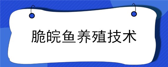 脆皖鱼养殖技术