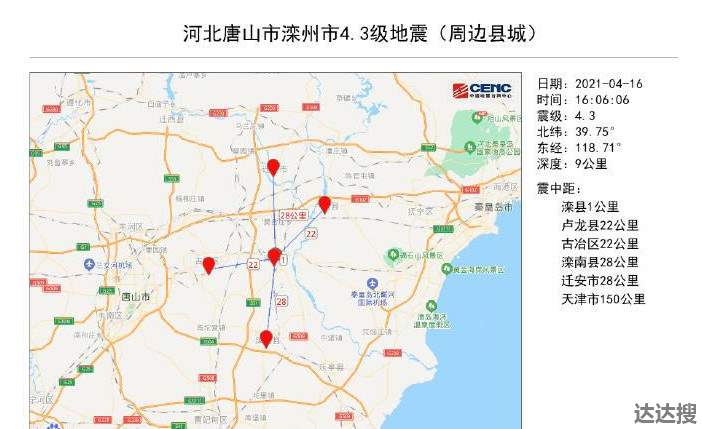 河北唐山发生4.3级地震
